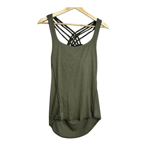Lululemon Wild Tank Top Heathered Fatigue Green Crisscross Straps Yoga Workout 8 - Picture 1 of 5
